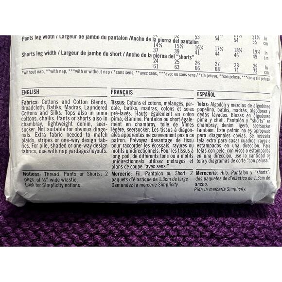 Simplicity Sewing pattern 8254 tank Tshirt shorts pants size 10-18 - Picture 7 of 7